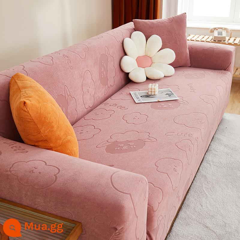 Bọc Ghế Sofa Tất Cả Đa Năng Lười Full Bọc Ghế Sofa Chống Mèo Xước Bốn Mùa Đa Năng Đệm Sofa Co Giãn bao Da Bộ - Yun Mian Mian-Hồng Hồng