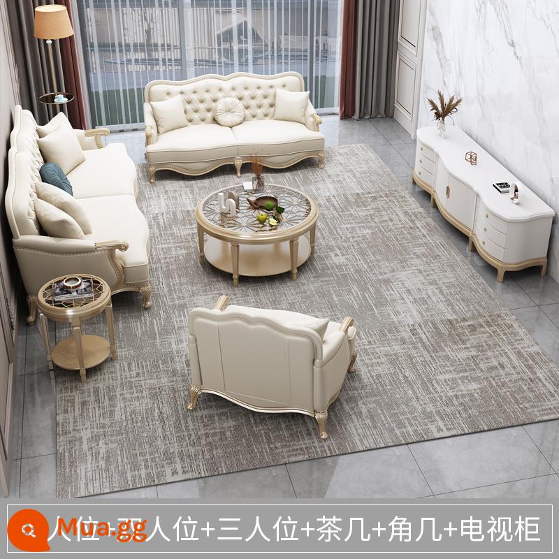 Ghế sofa da sang trọng màu sáng của Mỹ kích thước phòng khách căn hộ 123 kết hợp hiện đại tối giản biệt thự châu Âu sofa gỗ nguyên khối - Sofa 1+2+3+bàn cà phê+bàn góc+tủ tivi