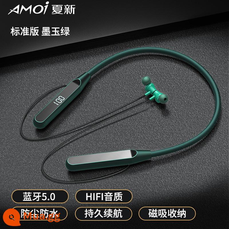 Tai nghe bluetooth không dây thực sự Amoi C6 kiểu đeo trong tai và đeo cổ 2021 kiểu thể thao mới chạy điên cuồng không thể thoát khỏi thời lượng pin siêu dài pin lớn mẫu nam và nữ giảm tiếng ồn chất lượng cao - Màu xanh lá cây tiêu chuẩn [màn hình kỹ thuật số thông minh + âm thanh nổi + Bluetooth 5.0]