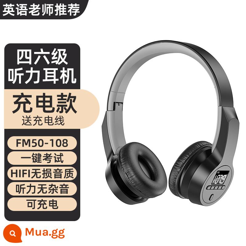 Bốn hoặc sáu nghe tai nghe bluetooth không dây sinh viên đại học thi tiếng Anh FM FM đặc biệt bốn 46 tai nghe đặc biệt - Model có thể sạc lại-màu đen