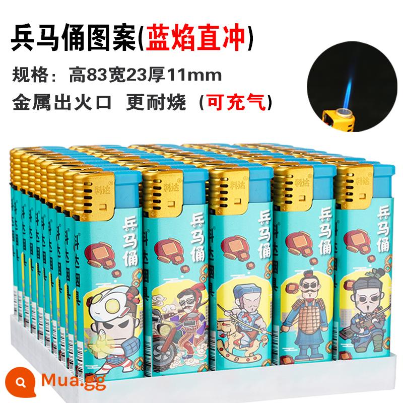 [Nguồn xưởng sản xuất] 50 cái bật lửa hộ gia đình chống cháy nổ dùng một lần Mingnan Pu cửa hàng tiện lợi siêu thị miễn phí vận chuyển - Chiến binh và ngựa đất nung màu vàng sáng [ngọn lửa xanh lao tới]