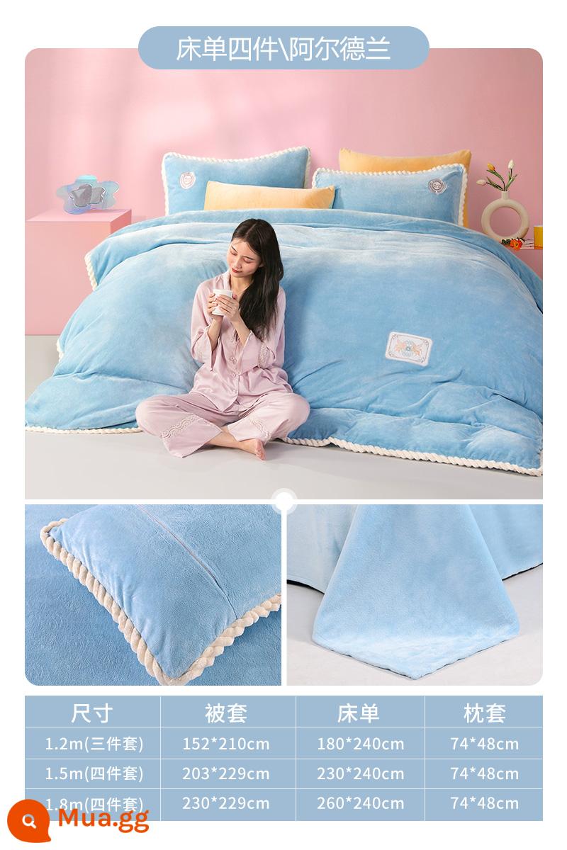 Gia đình Fuanna Dệt may Four -Piece Four -Biece Net Wind Wind Sheets Set of Coral Velvet Autumn and Winter Supplies - [220g nhung sữa nhuộm + sợi dẫn điện] Alderan