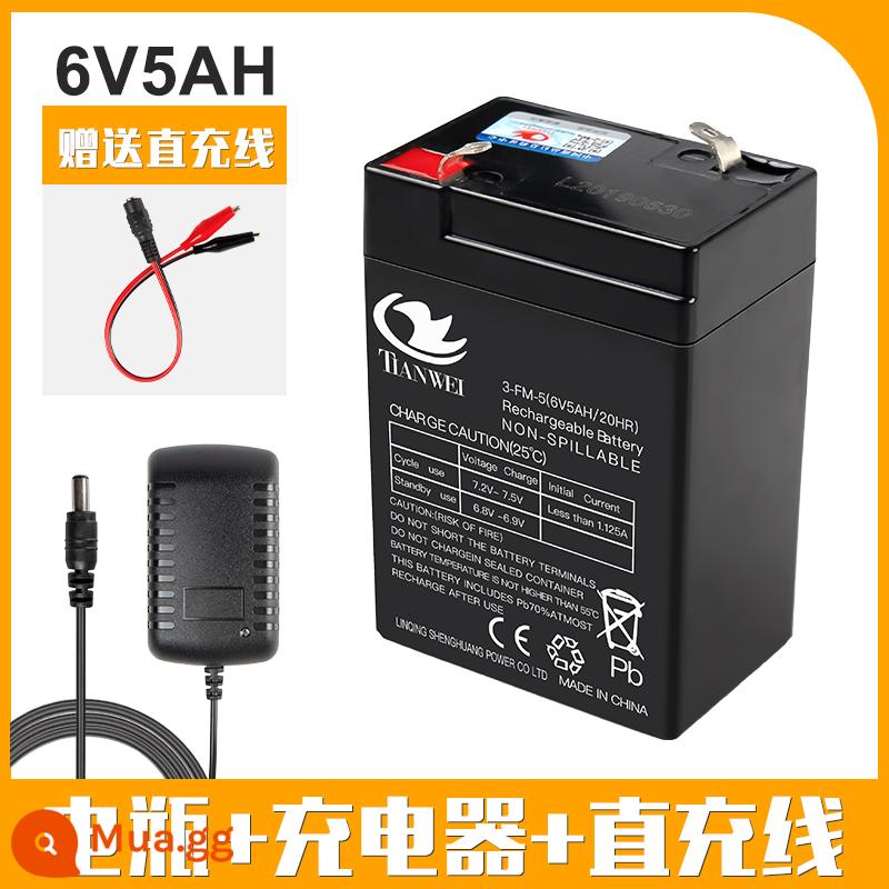 6V4AH4.5AHV7ah 6V12V điện đồ chơi trẻ em ô tô xe máy xe đẩy pin sạc pin - Pin 6V5AH đi kèm sạc lỗ tròn + cáp thẳng