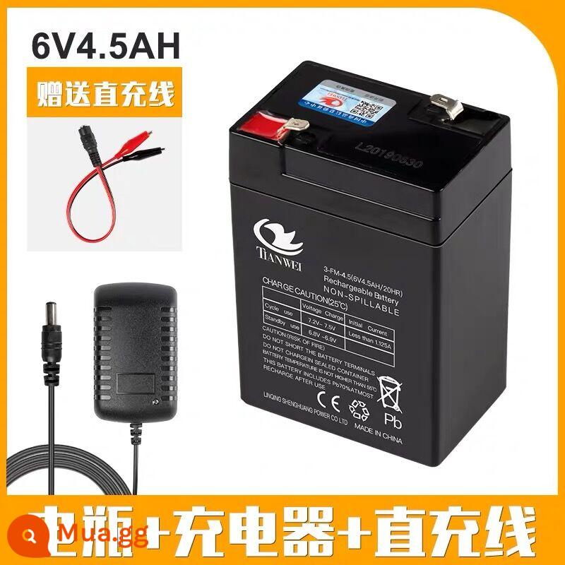 6V4AH4.5AHV7ah 6V12V điện đồ chơi trẻ em ô tô xe máy xe đẩy pin sạc pin - Pin 6V4.5AH đi kèm sạc lỗ tròn + cáp thẳng