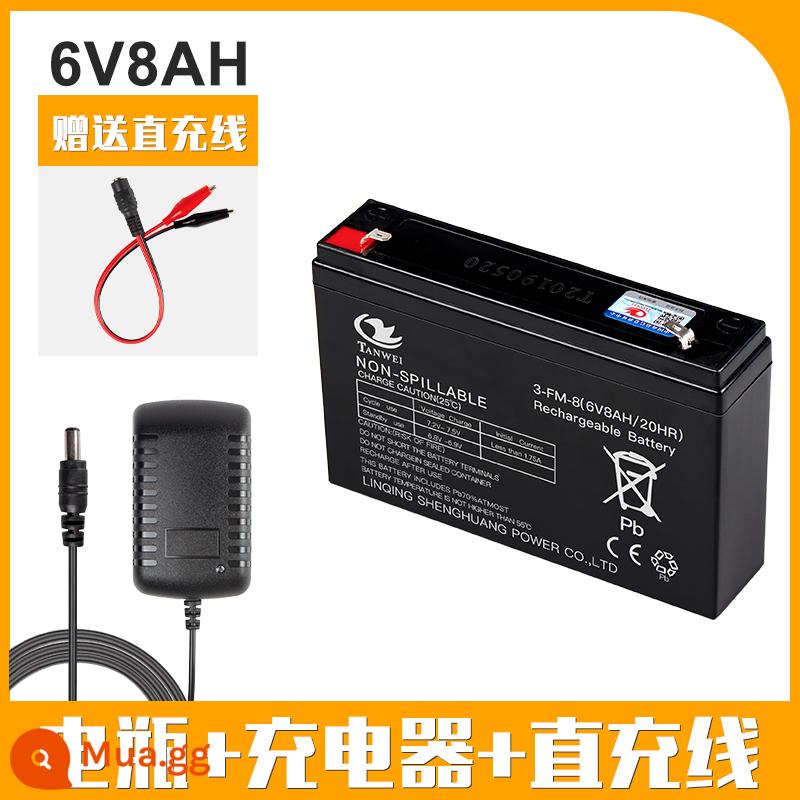 6V4AH4.5AHV7ah 6V12V điện đồ chơi trẻ em ô tô xe máy xe đẩy pin sạc pin - Pin 6V8AH đi kèm sạc lỗ tròn + cáp thẳng