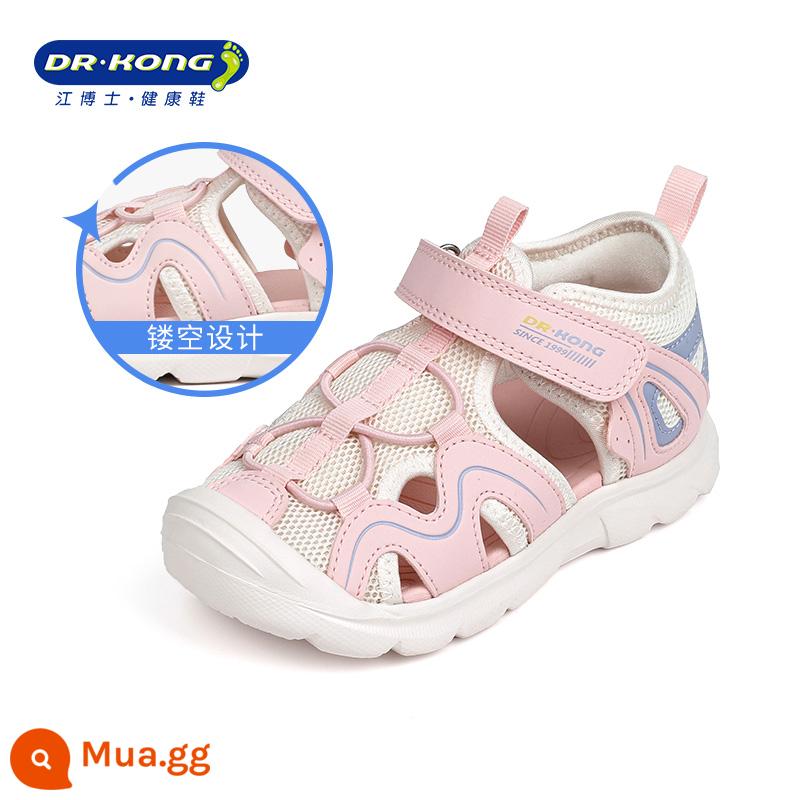 Giày bé trai và bé gái Dr.Kong Jiang 2023 Mới Velcro Baotou Dép trẻ em cỡ trung thoáng khí mùa hè - hồng/trắng