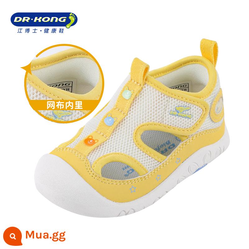 Dr.Kong Jiang bé trai dễ thương mùa hè 2023 mới thoáng khí đế mềm Velcro giày bước cho bé Xăng đan trẻ em - vàng trắng