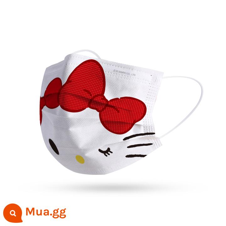 hellokitty nữ mệnh giá cao màu trắng chống bụi người lớn dễ thương Mặt nạ dùng một lần Hello Sanrio 2023 - Khẩu trang phẳng dùng một lần KT kiểu nơ chấm bi (10 cái)