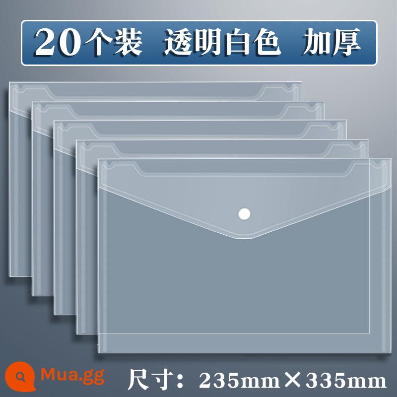 Túi hồ sơ A4 nhựa trong suốt dày công suất lớn nút chụp thử giấy lưu trữ túi thông tin tập tin sinh viên túi thư mục túi văn phòng phẩm kinh doanh văn phòng vật tư văn phòng LOGO in tùy chỉnh tài liệu bán buôn - [Trắng trong suốt] 20 cái/dày