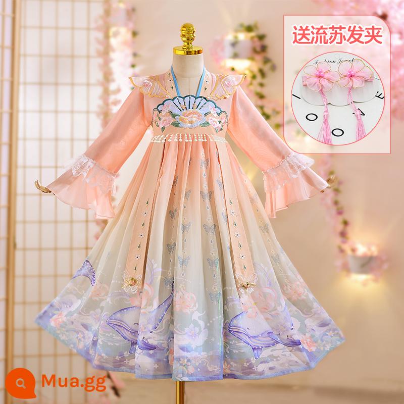 Hanfu Bé Gái Phong Cách Mùa Hè 2023 Trẻ Em Mới Cổ Trang Phục Trang Phục Siêu Tiên Sườn Xám Cô Gái Mùa Hè Cổ Đường Phù Hợp Với Mùa Hè - 99 phụ kiện tóc tua rua miễn phí màu hồng