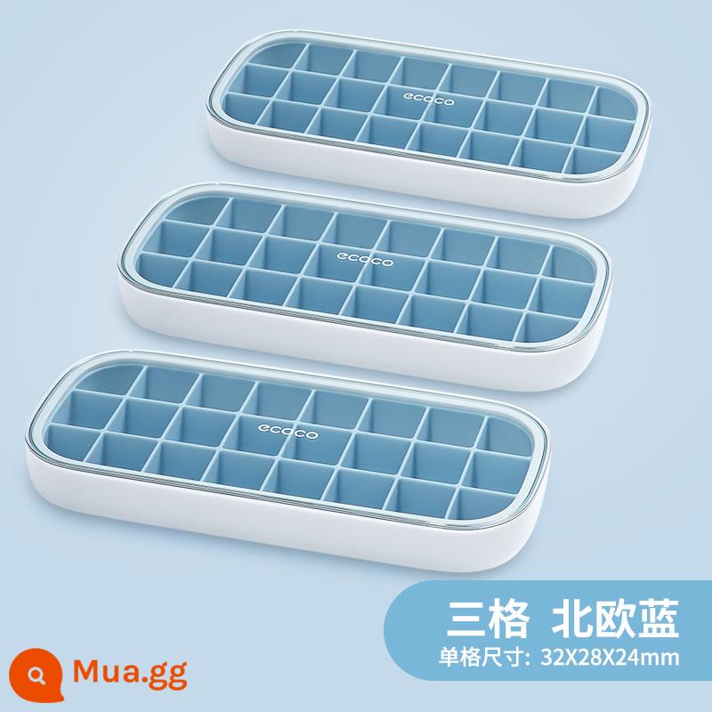 Kem Khuôn Khay Đá Máy Làm Đá Đông Lạnh Kem Hộp Có Nắp Lưới Silicone Đỏ Cấp Thực Phẩm Tủ Lạnh Gia Đình Tự Làm Hiện Vật - Ba lớp - màu xanh Bắc Âu bán trong suốt [đá viên, thạch sữa chua và thực phẩm bổ sung được đông lạnh riêng]