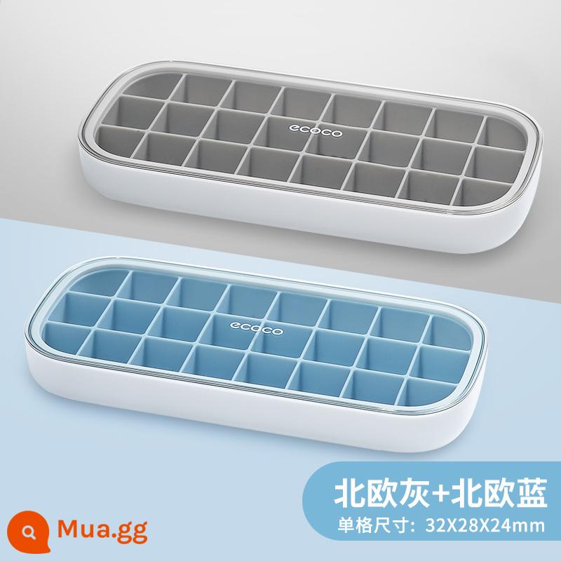 Kem Khuôn Khay Đá Máy Làm Đá Đông Lạnh Kem Hộp Có Nắp Lưới Silicone Đỏ Cấp Thực Phẩm Tủ Lạnh Gia Đình Tự Làm Hiện Vật - Xám Bắc Âu bán trong suốt + Xanh Bắc Âu bán trong suốt