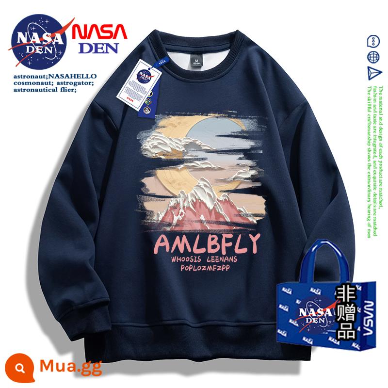 Áo thun cotton dày dài tay đồng thương hiệu NASA dành cho nam và nữ, áo khoác thương hiệu thời trang Mỹ xuân thu đông - xanh hải quân