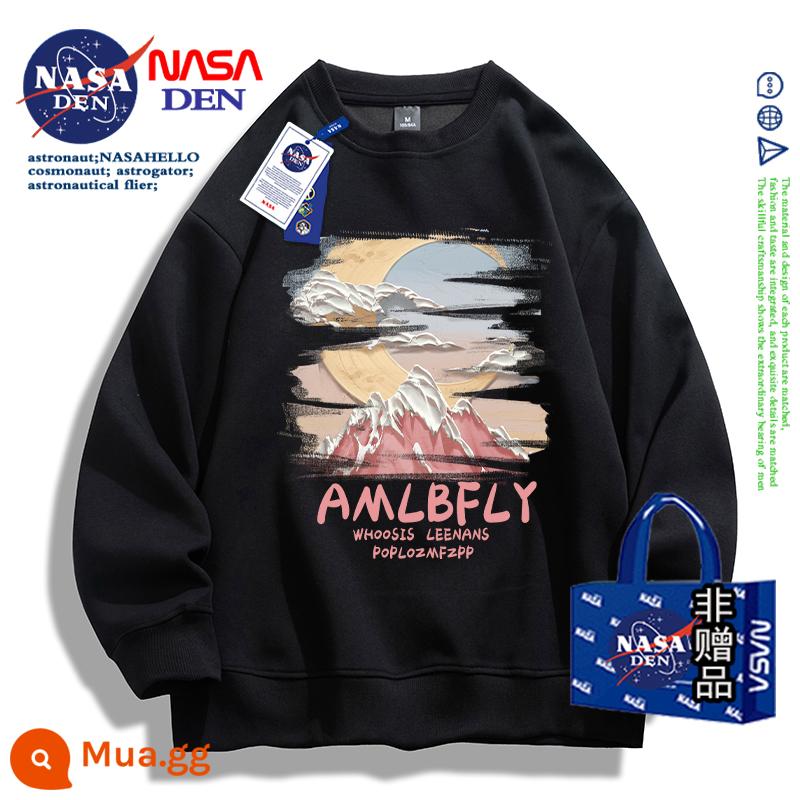 Áo thun cotton dày dài tay đồng thương hiệu NASA dành cho nam và nữ, áo khoác thương hiệu thời trang Mỹ xuân thu đông - đen