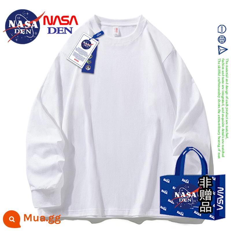 Áo thun dài tay đồng thương hiệu NASA dành cho nam giới trong mùa xuân thu 23 áo bên trong thương hiệu hợp thời trang mới, chất liệu cotton nguyên chất, trang phục bên trong thông thường - Trắng