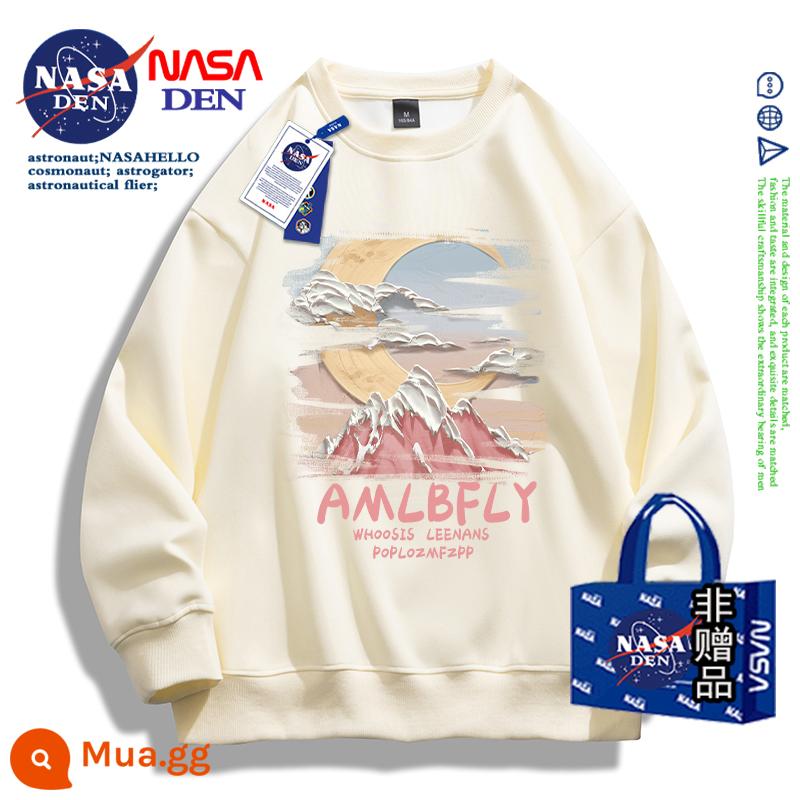 Áo thun cotton dày dài tay đồng thương hiệu NASA dành cho nam và nữ, áo khoác thương hiệu thời trang Mỹ xuân thu đông - quả mơ