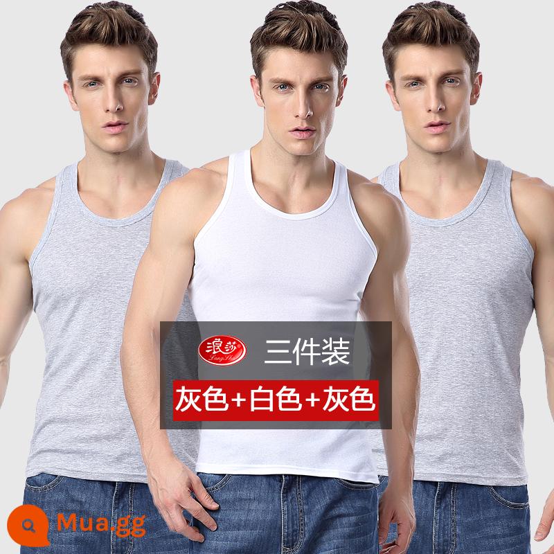 3 Cái Langsha Áo Vest Nam Cotton Nguyên Chất Thanh Niên Thoáng Khí Mùa Hè Rời Quần Lót Vượt Rào Sling Trắng Thể Thao Đáy - 2 xám 1 trắng/3 cái/rộng và thoải mái