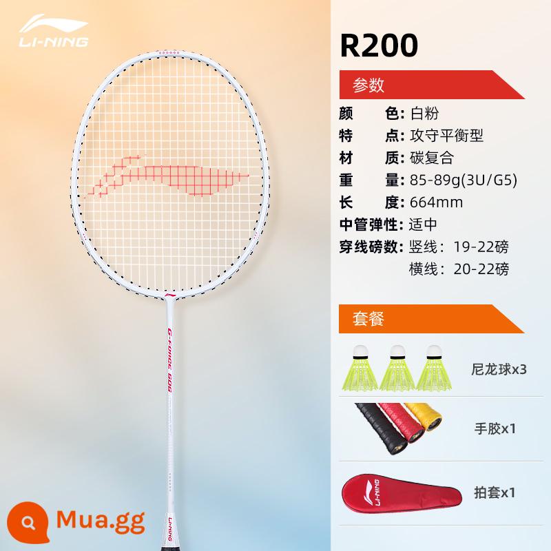 Vợt cầu lông Li Ning chính hãng hàng đầu của cửa hàng hàng đầu Thunder 9 Bộ vợt đơn và đôi siêu nhẹ toàn bộ bằng sợi carbon dành cho bé gái - Cú đánh đơn: Bột carbon tổng hợp trắng R200 (bao gồm 3 quả bóng + keo dán tay + vỏ vợt)