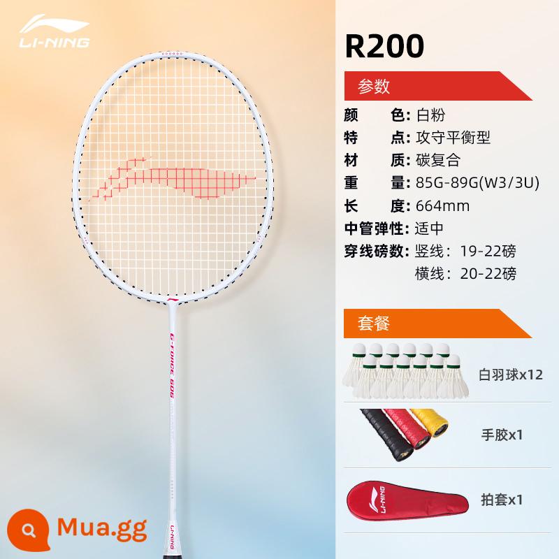 Vợt cầu lông Li Ning chính hãng hàng đầu của cửa hàng hàng đầu Thunder 9 Bộ vợt đơn và đôi siêu nhẹ toàn bộ bằng sợi carbon dành cho bé gái - Cú đánh một lần: Bột carbon tổng hợp màu trắng R200 (bao gồm 12 quả bóng trắng + keo dán tay + vỏ vợt)