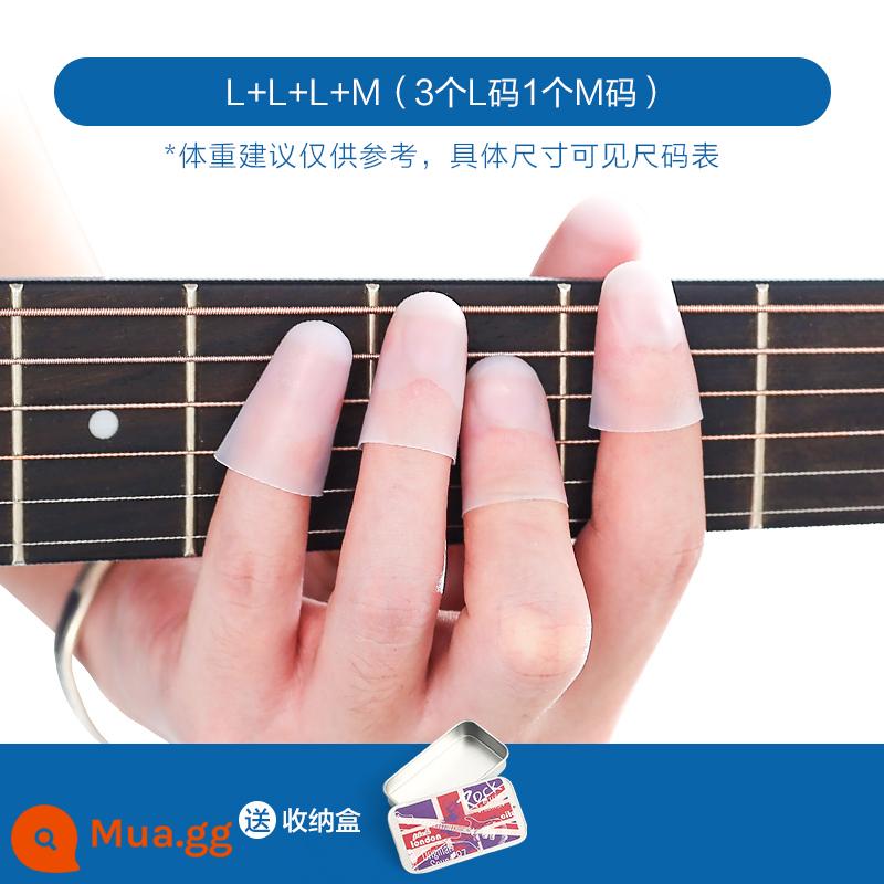 Chơi guitar ngón tay trái chống đau ngón tay silicone tay Ukulele phụ kiện nhạc cụ dây đầu ngón tay tay áo - Cũi ngón tay chống đau siêu mỏng size L + hộp đựng