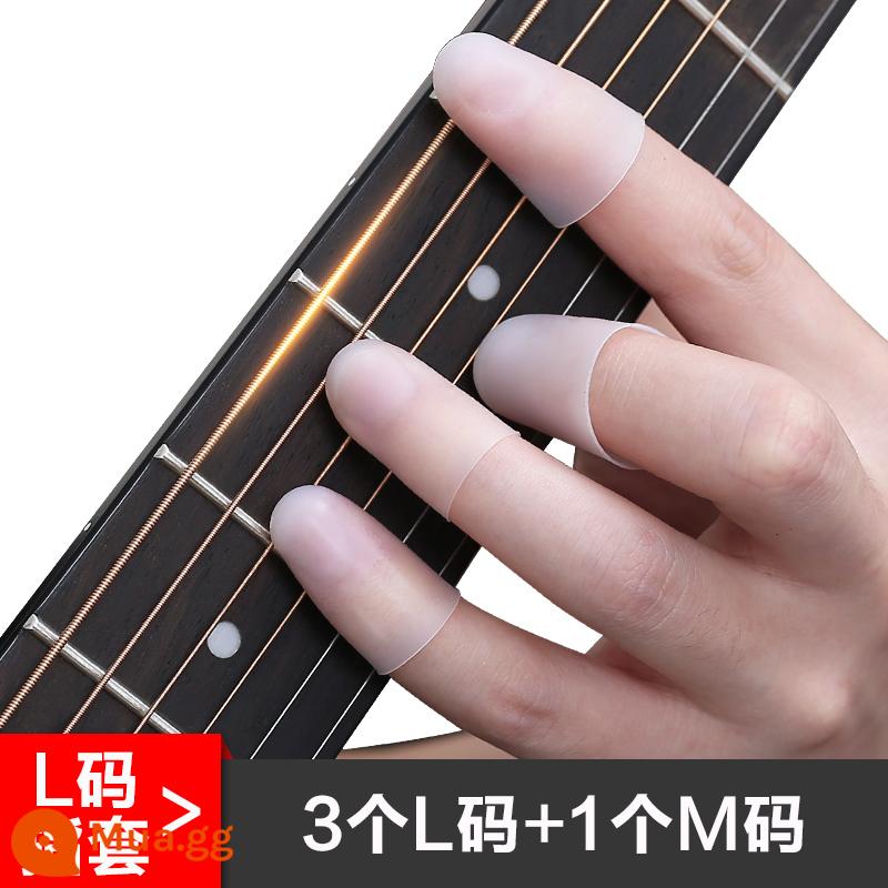 Chơi guitar ngón tay trái chống đau ngón tay silicone tay Ukulele phụ kiện nhạc cụ dây đầu ngón tay tay áo - 3 size L + 1 M + hộp sắt cũi ngón tay miễn phí