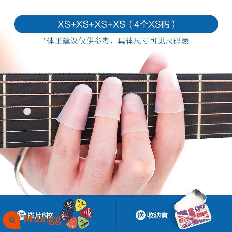 Chơi guitar ngón tay trái chống đau ngón tay silicone tay Ukulele phụ kiện nhạc cụ dây đầu ngón tay tay áo - Cũi ngón tay chống đau siêu mỏng size XS + 6 gắp + hộp đựng