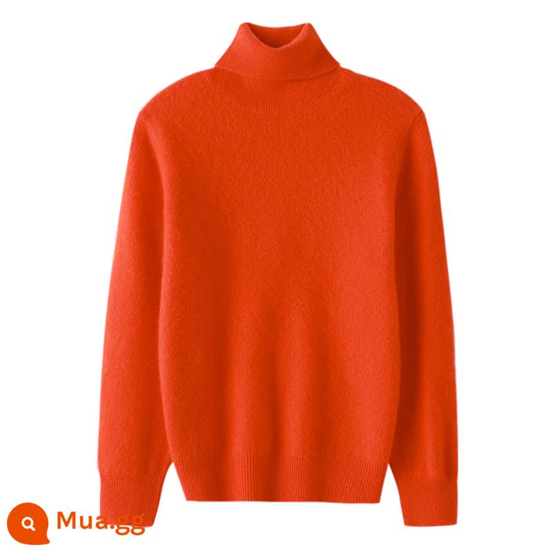 Ordos trẻ em áo len cashmere nửa cao cổ bé gái áo thun áo len bé trai đáy áo len bé cardigan dày - Dây đơn ----- Màu cam sống động có ve áo cao