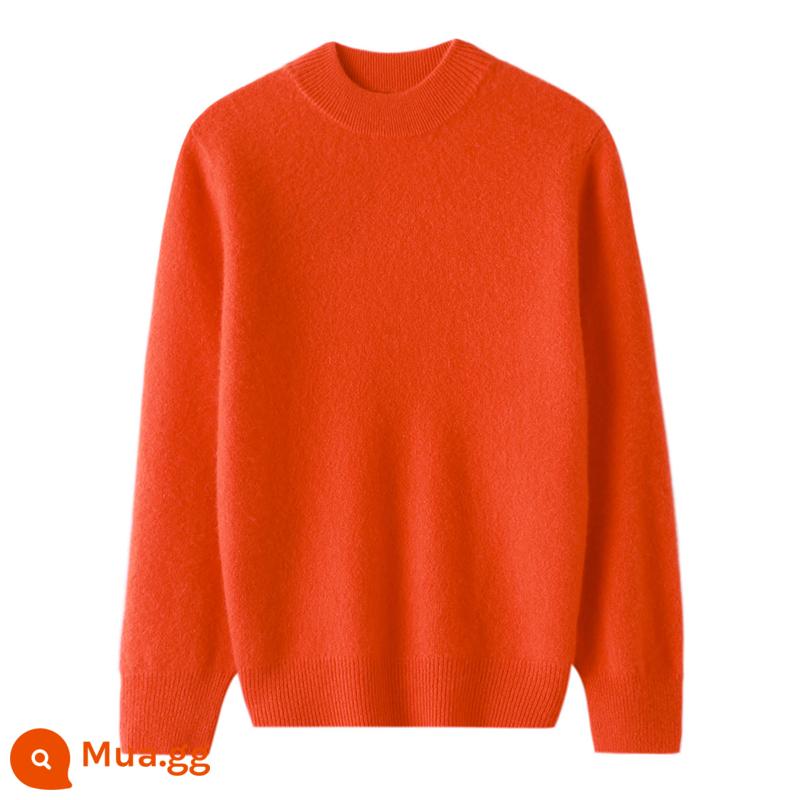 Ordos trẻ em áo len cashmere nửa cao cổ bé gái áo thun áo len bé trai đáy áo len bé cardigan dày - Sợi đơn ---- Màu cam rực rỡ một nửa chiều cao