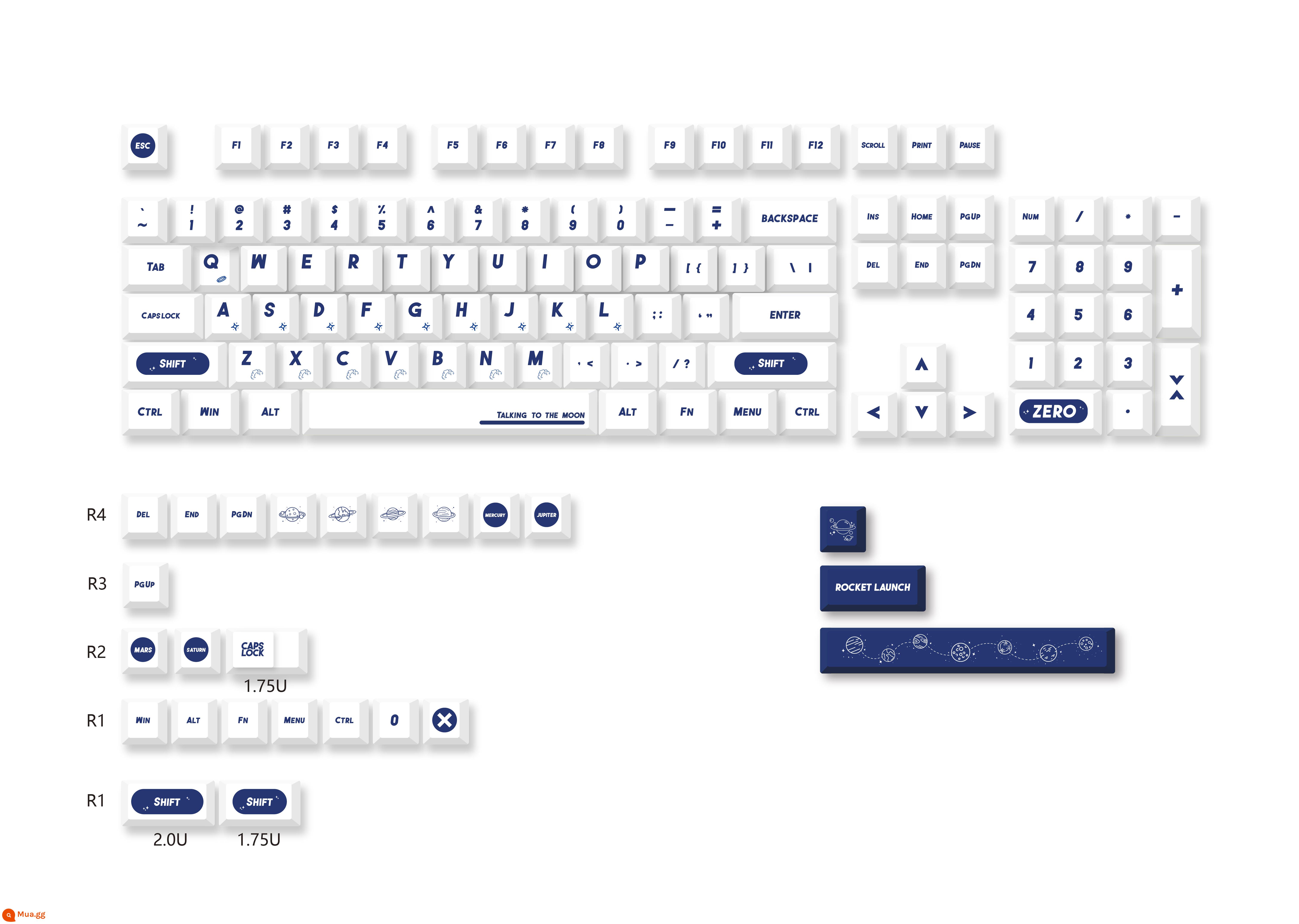 NASA hàng không vũ trụ keycap ban đầu Hope brother ban đầu 126/128 key PBT keycap thăng hoa PBT một mặt - 129 chìa khóa hàng không vũ trụ của NASA {phiên bản nâng cấp}} đã được đóng gói