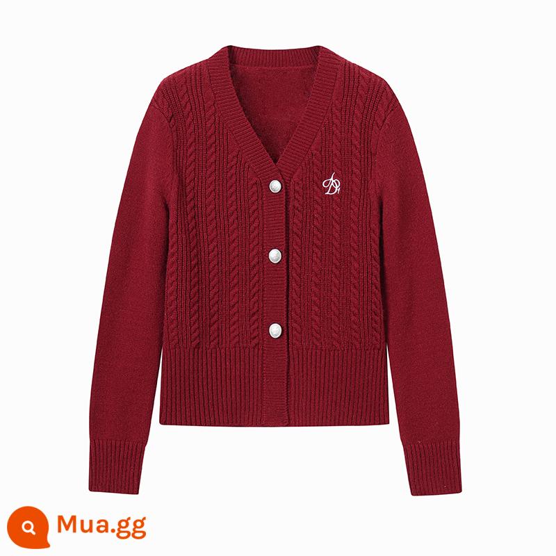 ANDYET AD1 22/AW đại học phong cách cổ chữ V slim-fit áo len cardigan mùa đông thêu LOGO bên trong hàng dệt kim - màu đỏ cổ điển