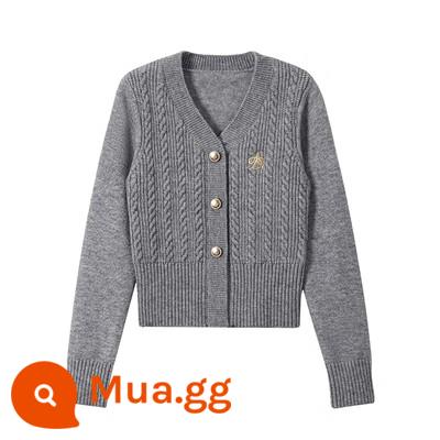 ANDYET AD1 22/AW đại học phong cách cổ chữ V slim-fit áo len cardigan mùa đông thêu LOGO bên trong hàng dệt kim - xám