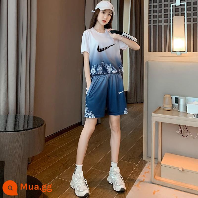 Thương hiệu nữ thể thao và giải trí thời trang phù hợp với nam mùa hè thoáng khí quần short chạy bộ hai mảnh thủy triều khô nhanh - LOGO lớn màu xám NK-80218