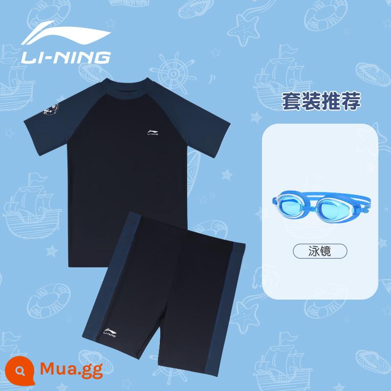 Đồ bơi trẻ em Li Ning bé trai hai mảnh 2022 quần bơi trẻ em trung và lớn mới chống nắng chuyên nghiệp đào tạo suối nước nóng bé trai - Kính bơi + Hải quân nâng cấp