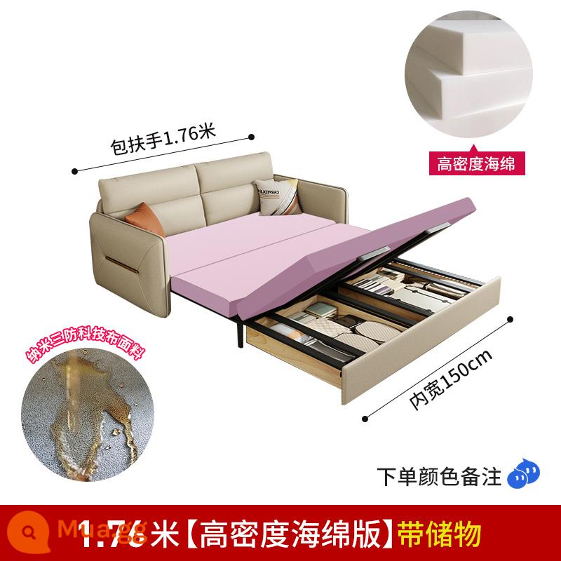 Công nghệ vải nhẹ sofa giường sang trọng đa năng có thể gập lại căn hộ nhỏ phòng khách giường đôi ngồi và nằm tại nhà kéo ra đa chức năng - Vải kỹ thuật mô hình bọt biển mật độ cao 1,76 mét (có ngăn đựng)