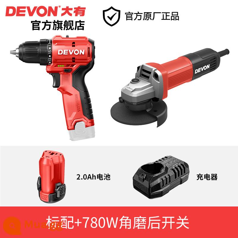 Máy khoan điện Dayou sạc tay lấy máy khoan pin lithium dụng cụ đèn pin biến máy vặn vít điện DD12 - DD121 38Nm đạt tiêu chuẩn với công tắc phía sau máy mài góc +780W