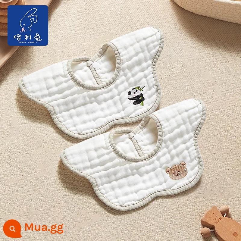 Bé nguyên chất cotton gạc thêu yếm sơ sinh thấm hút chống nôn bé nước miếng khăn yếm dành cho nam và nữ mùa xuân hè - Gấu trúc + Gấu nhỏ [Serucker hạng A]