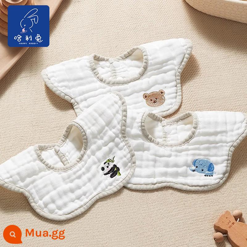 Bé nguyên chất cotton gạc thêu yếm sơ sinh thấm hút chống nôn bé nước miếng khăn yếm dành cho nam và nữ mùa xuân hè - Chú voi nhỏ + gấu trúc + gấu nhỏ [Serucker hạng A]