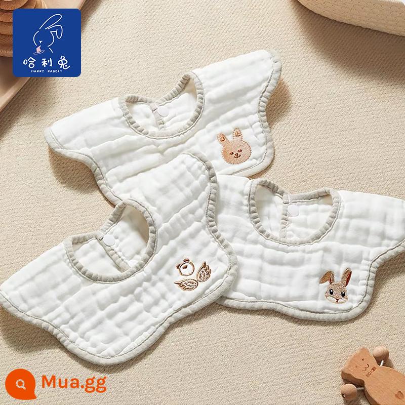 Bé nguyên chất cotton gạc thêu yếm sơ sinh thấm hút chống nôn bé nước miếng khăn yếm dành cho nam và nữ mùa xuân hè - Thỏ tai dài+thỏ tai gấp+thiên thần [Serucker hạng A]