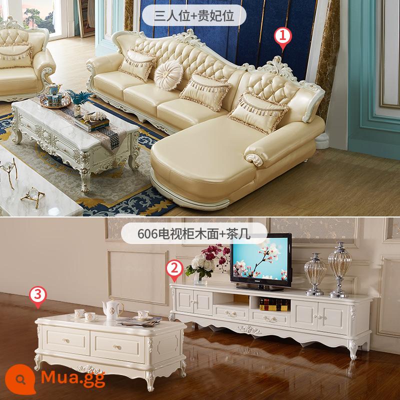 Phòng khách phòng khách châu Âu -kiểu dáng sofa kích thước đơn giản đơn giản sofa da châu Âu kết hợp phù hợp với ánh sáng sang trọng hiện đại tối giản hiện đại - Ghế ba người + ghế phi tần + tủ tivi + bàn cà phê