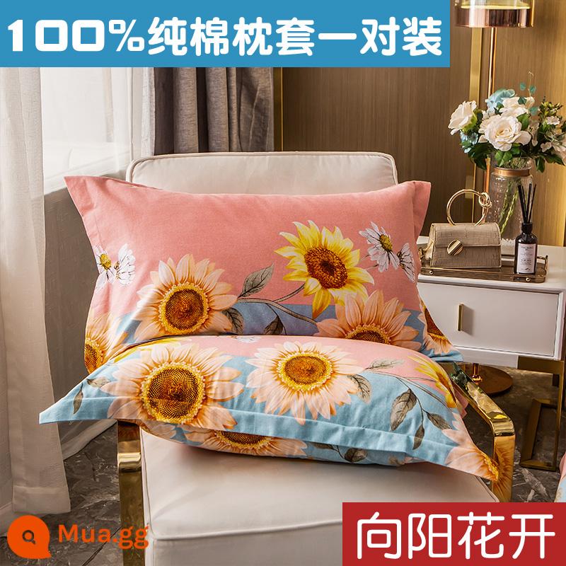 Vỏ gối cotton đơn giản một cặp 100 cotton chải dày vỏ gối đơn ký túc xá sinh viên 48cm x 74cm - hoa hướng dương nở