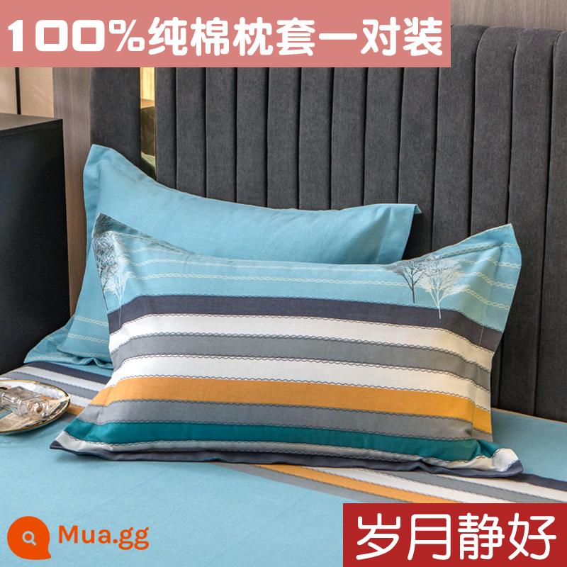 Vỏ gối cotton đơn giản một cặp 100 cotton chải dày vỏ gối đơn ký túc xá sinh viên 48cm x 74cm - Năm tháng thật yên tĩnh