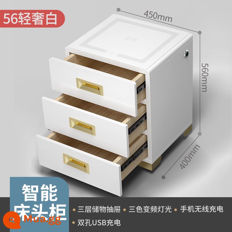 Tủ đầu giường Tiger Két sắt gia đình nhỏ Tủ đầu giường thông minh Wifi Tủ ngăn kéo an toàn 50/55cm Light Sang trọng Sạc không dây Tủ lưu trữ Vân tay mật khẩu Hộp thư mục chống trộm Mười nghìn hộp - [Hàng có sẵn, tháo nhanh] Bàn cạnh giường ngủ ba ngăn màu trắng sang trọng 56 đèn (không có két an toàn bên trong) sạc không dây + đèn cảm ứng + sạc không dây giao diện USB kép + USB + đèn trên