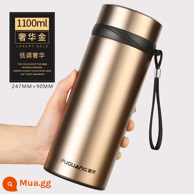 Cốc cách nhiệt Fuguang nam dung tích lớn 1000ml cốc nước inox cao cấp di động pha trà trên ô tô tách trà cốc - Vàng sâm panh 1100ml [khắc miễn phí]