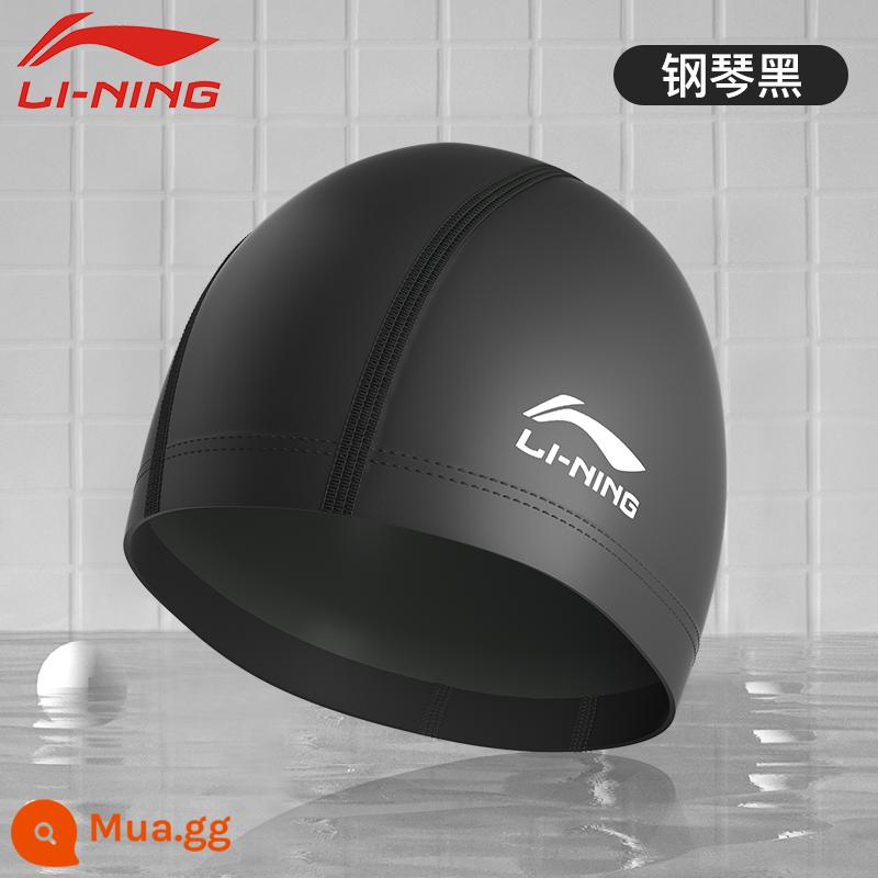 Li Ning vải mũ bơi Plus kích thước lớn chu vi vòng đầu không Lê đầu tóc dài nam nữ người lớn trẻ em mũ chống thấm nước - 858 màu đen [lớp phủ PU bên ngoài, lớp lót vải thoải mái]