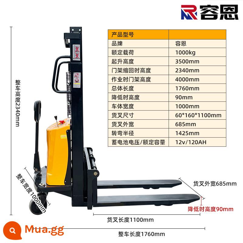 Xe nâng điện Rongen Xe nâng chạy hoàn toàn bằng điện 1,5 tấn Xe nâng bốc xếp thủy lực dùng pin sạc nhỏ 2T - Bán điện 1 tấn 3,5 mét