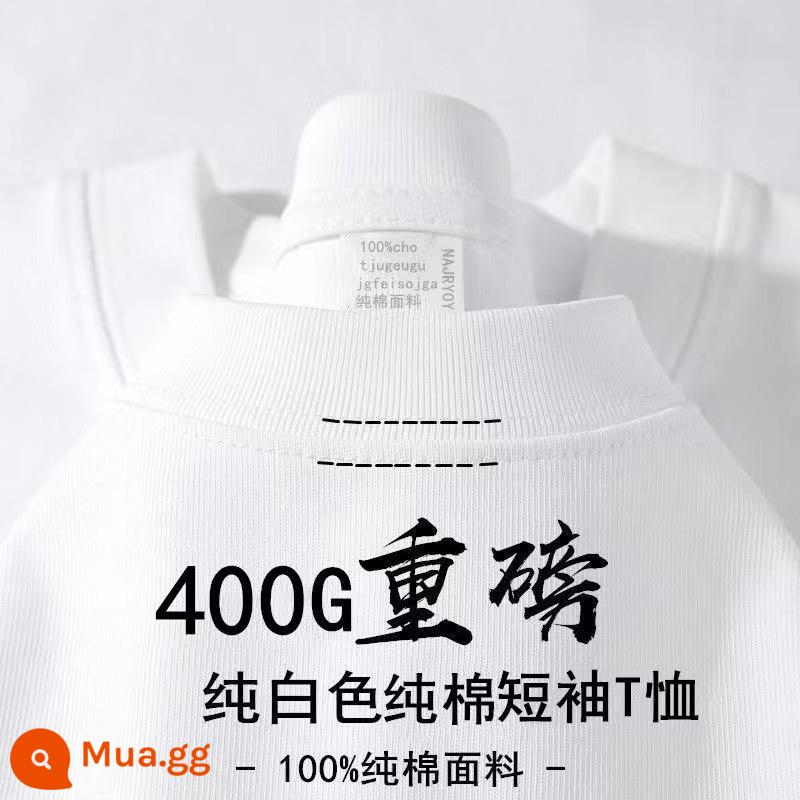 Màu trắng ngà nặng 400g cotton nguyên chất ngắn tay dày đục màu áo thun dáng rộng cổ tròn nửa tay nam nữ có đáy áo sơ mi - Màu trắng ngà [400g bông nặng]