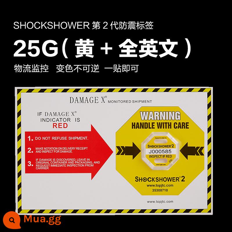 SHOCKSHOWER2 thế hệ nhãn nghiêng chống rung giám sát vận chuyển hậu cần miếng dán cảnh báo tác động chống va chạm - Phiên bản nội địa màu vàng (25G+tất cả tiếng Anh)