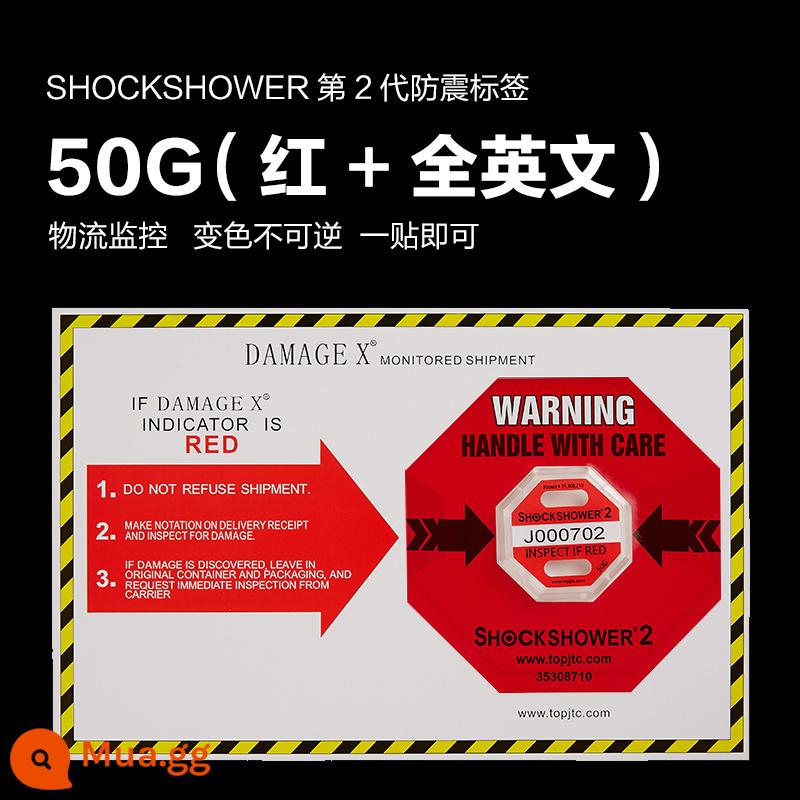 SHOCKSHOWER2 thế hệ nhãn nghiêng chống rung giám sát vận chuyển hậu cần miếng dán cảnh báo tác động chống va chạm - Phiên bản nội địa màu đỏ (50G+tất cả tiếng Anh)