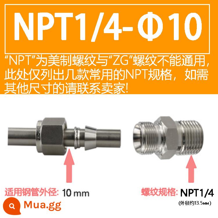 Thép không gỉ 304 thẻ tay doanh thẻ đôi xuyên thẳng thiết bị đầu cuối ren nhanh ống đồng nguồn khí ống dẫn khí không hàn 316 - NPT 1/4—Φ10