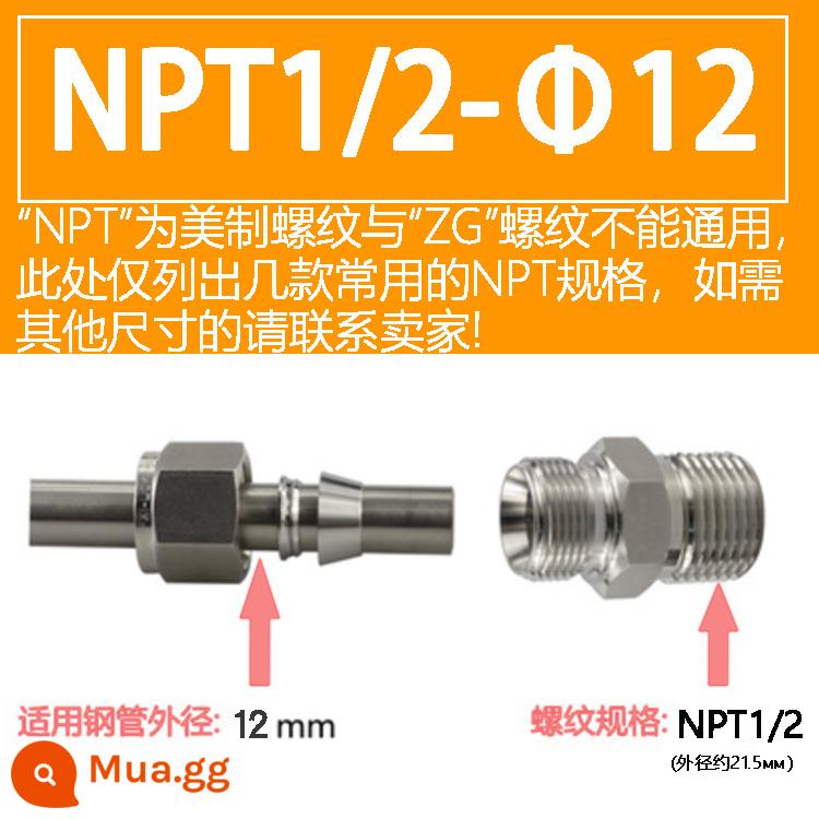 Thép không gỉ 304 thẻ tay doanh thẻ đôi xuyên thẳng thiết bị đầu cuối ren nhanh ống đồng nguồn khí ống dẫn khí không hàn 316 - NPT 1/2—Φ12